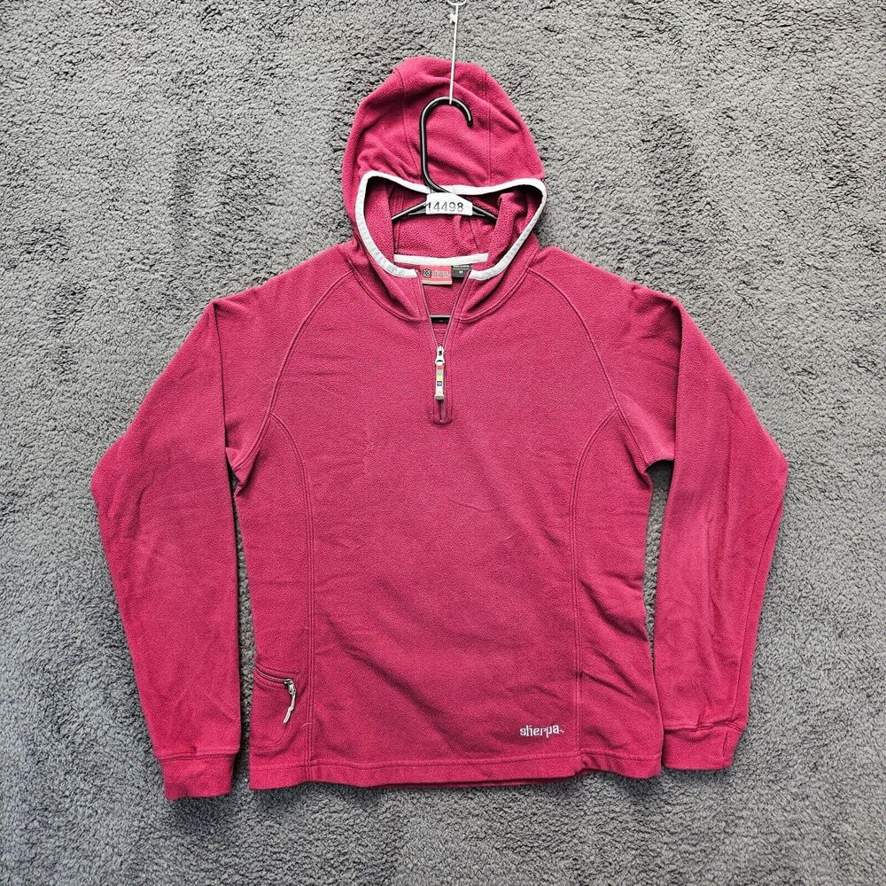 Sherpa Adventure Gear Jacket‎ Womens Medium Red Fleece Hooded 1/4 Zip